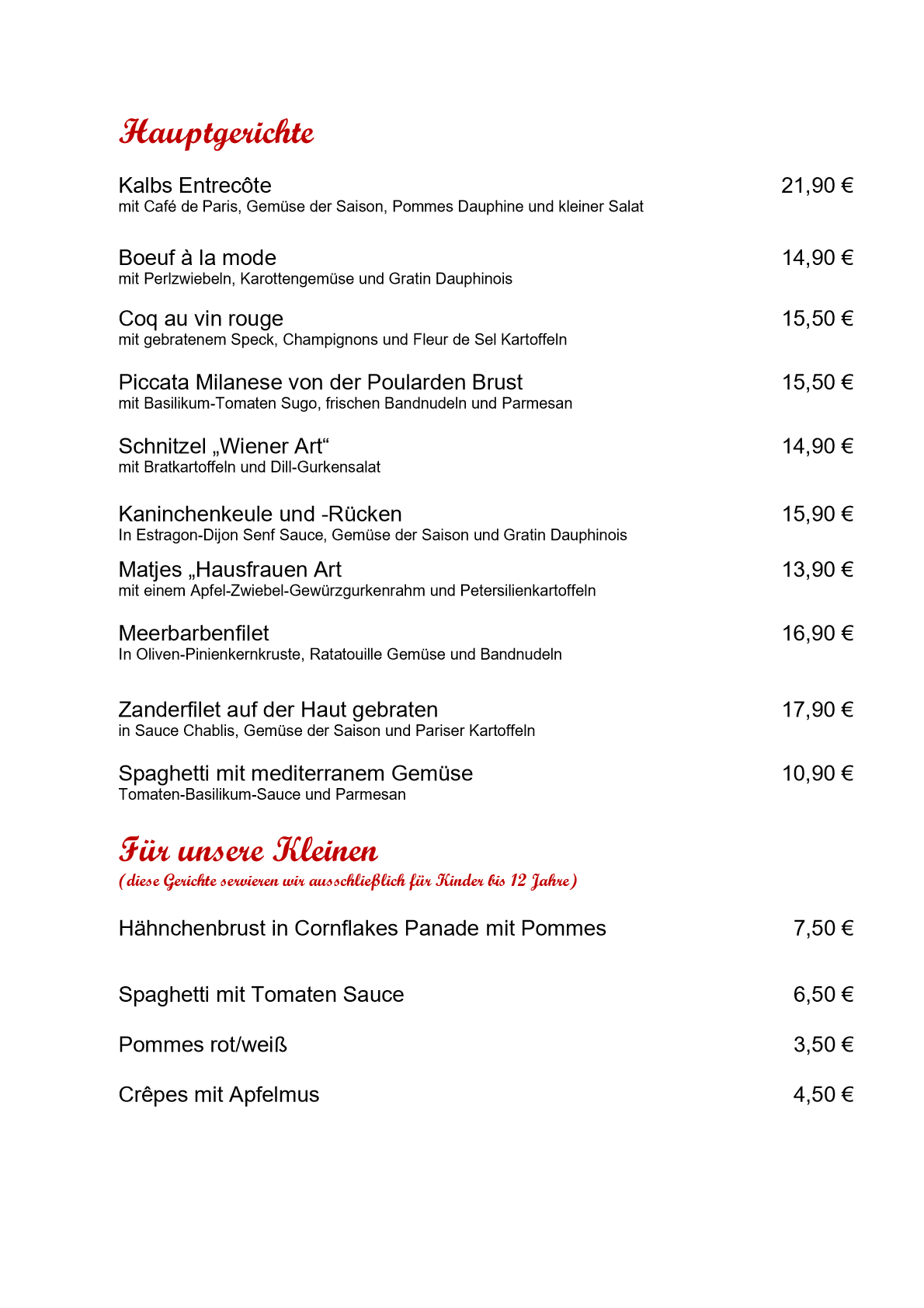 Speisekarten